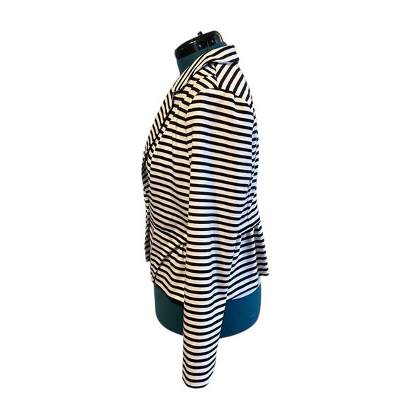 Elle Black and White Striped Cropped Peplum Blazer - Picture 4 of 7